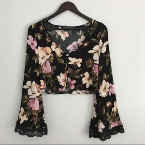 pacsun Kendall and Kylie floral bell sleeve crop top